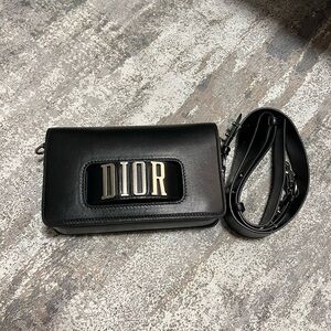 Dior Black Leather Crossbody with Metallic Logo